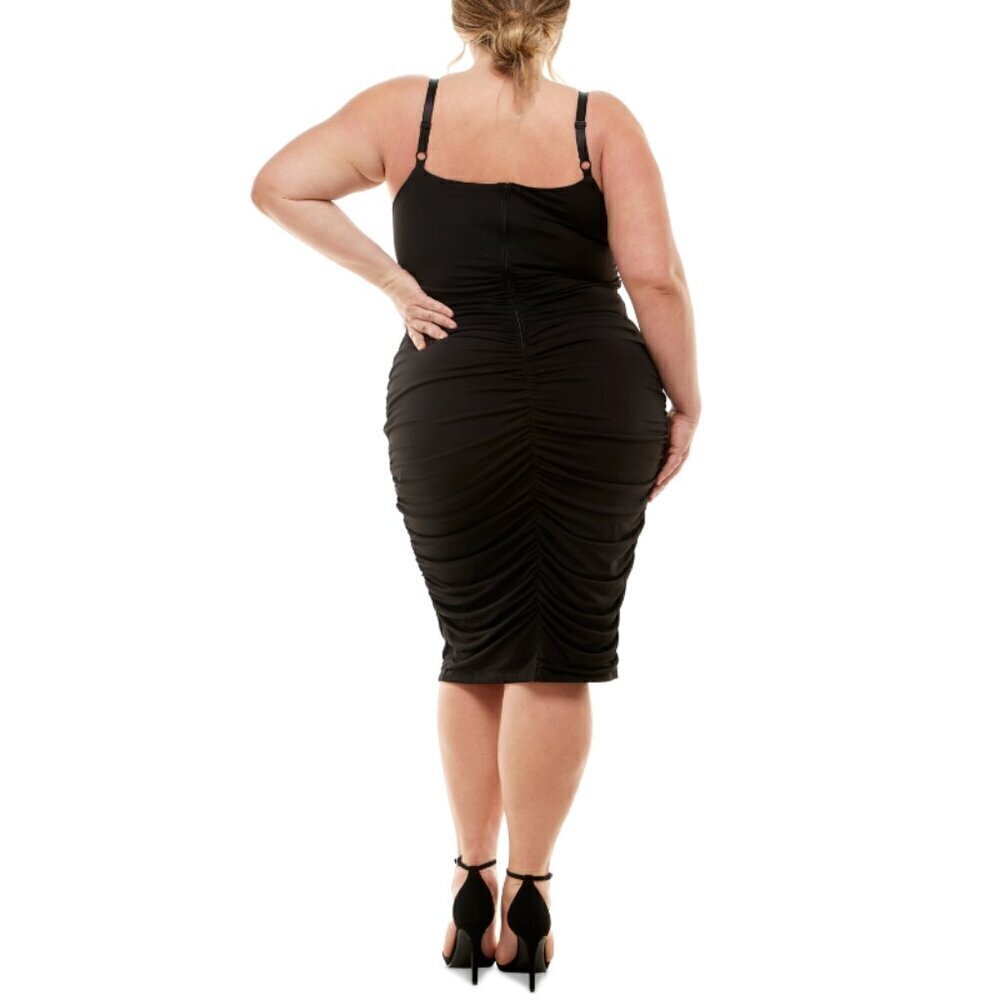 EMERALD SUNDAE Trendy Plus Size Black Ruched Bodycon Midi Dress NWT - Picture 2 of 5